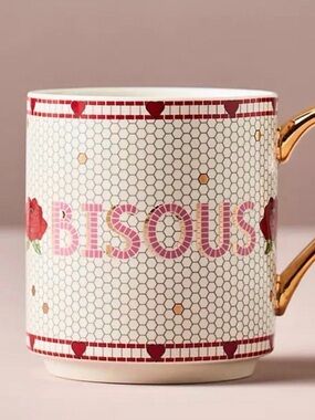 Anthropologie The Bistro Tile Stoneware Mug: Valentine's Edition NWT